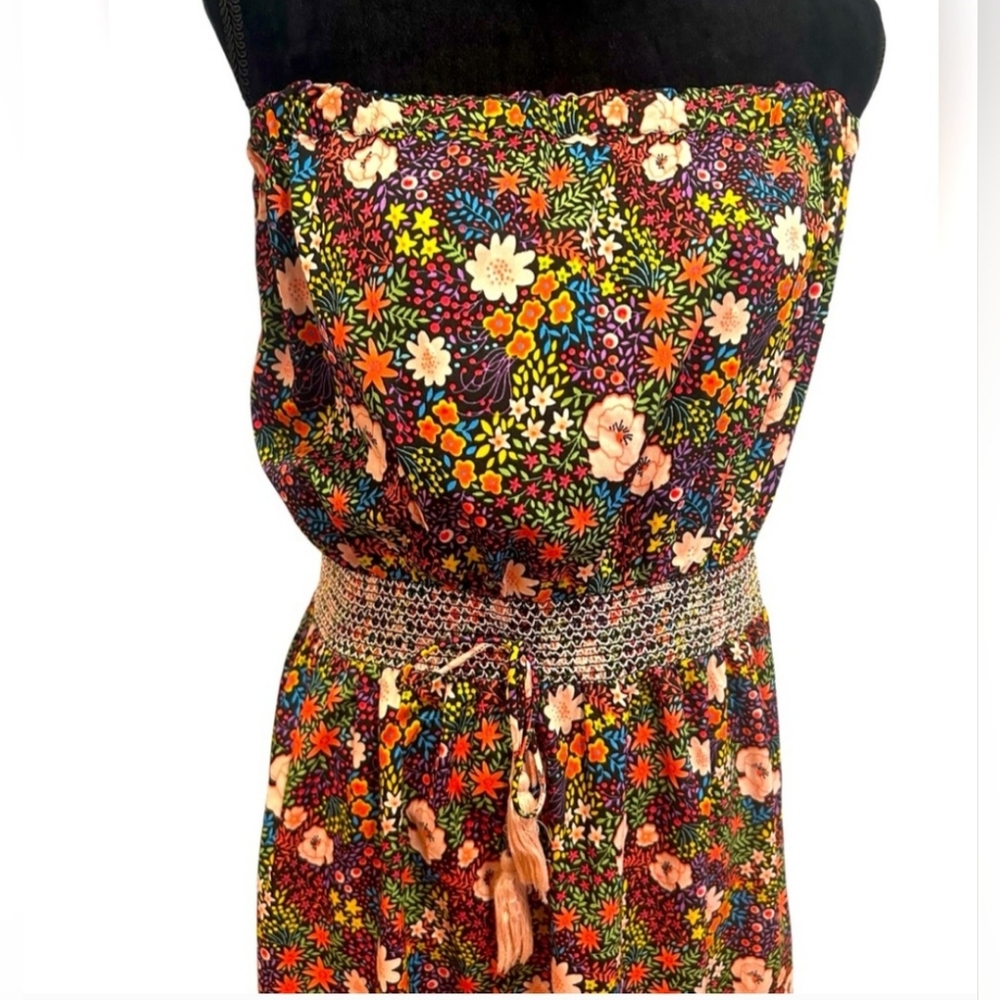 America And Beyond Flower Strapless Dress - Large
